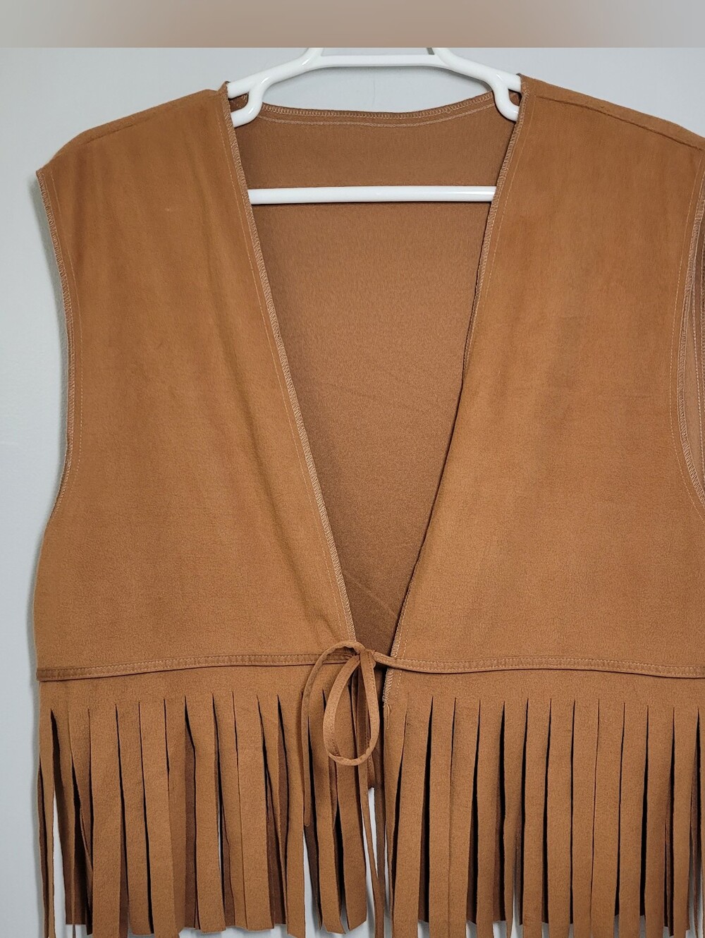 Fringe Suede-Look Vest in Camel Brown 2x